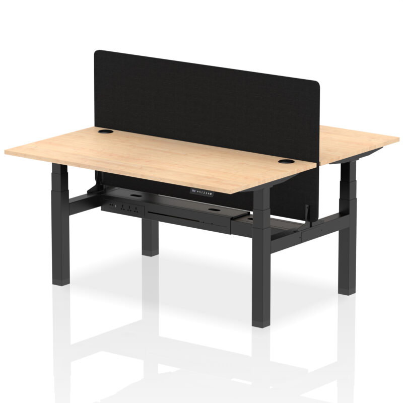Brisk Back-to-Back Height Adjustable Bench Desk - 2 Person with Black Straight Screen - Image 52