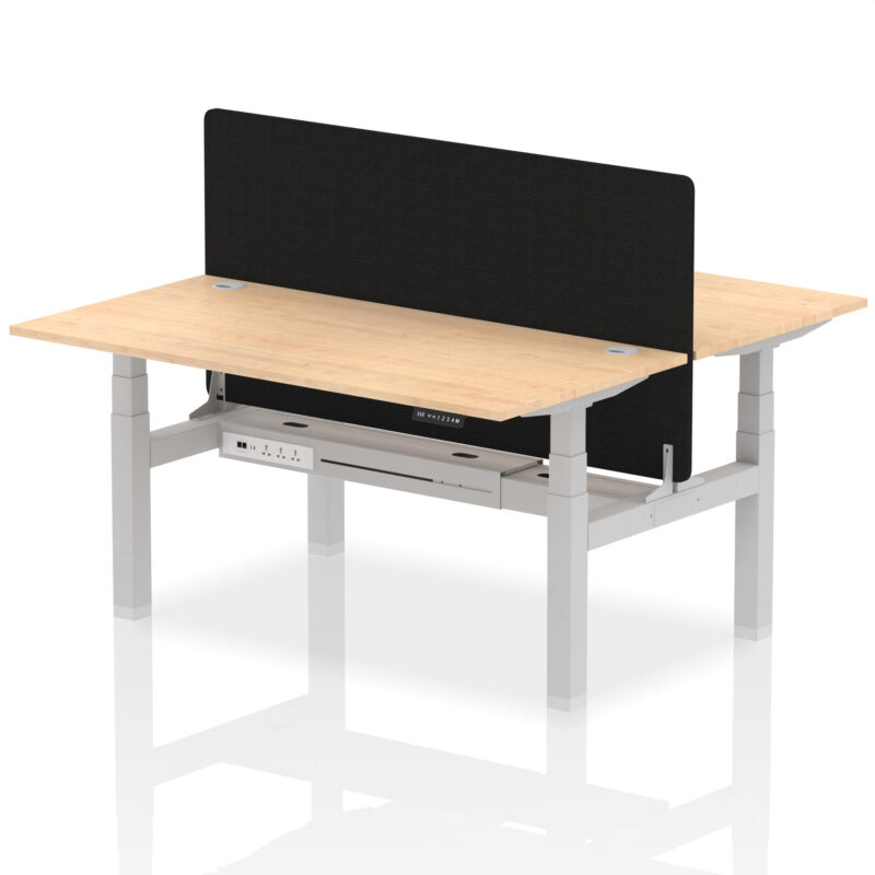 Brisk Back-to-Back Height Adjustable Bench Desk - 2 Person with Black Straight Screen - Image 53