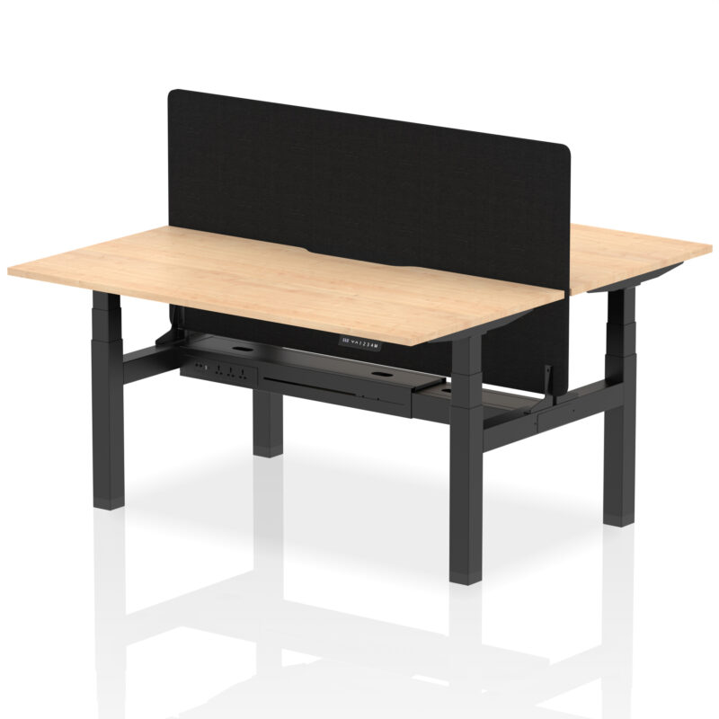 Brisk Back-to-Back Scalloped Edge Height Adjustable Bench Desk - 2 Person with Black Straight Screen - Image 43