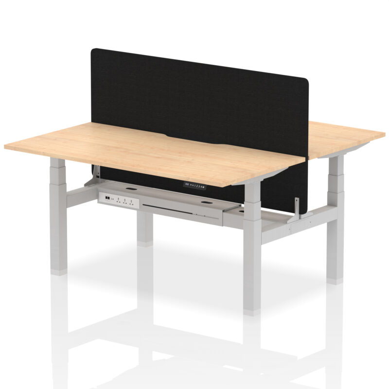 Brisk Back-to-Back Scalloped Edge Height Adjustable Bench Desk - 2 Person with Black Straight Screen - Image 44