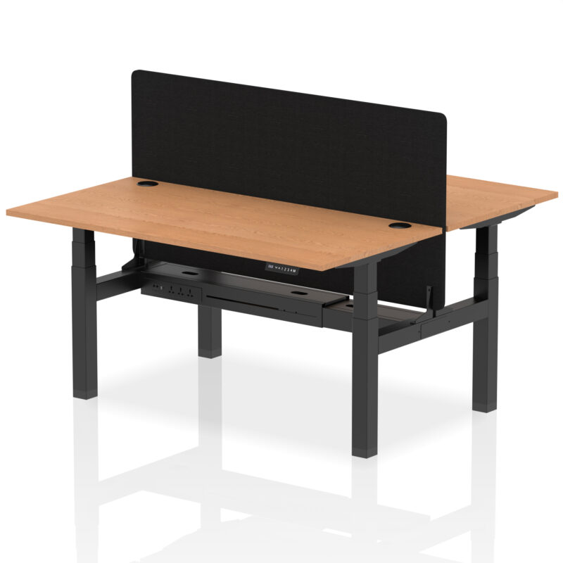 Brisk Back-to-Back Height Adjustable Bench Desk - 2 Person with Black Straight Screen - Image 55
