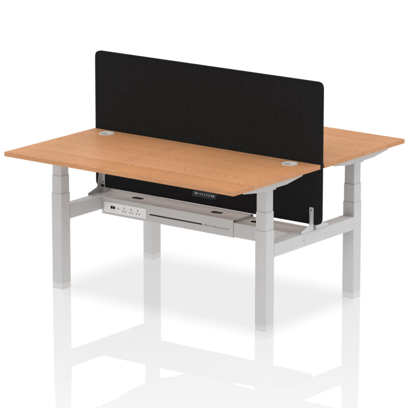 Brisk Back-to-Back Height Adjustable Bench Desk - 2 Person with Black Straight Screen - Image 56