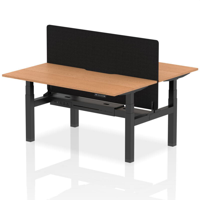 Brisk Back-to-Back Scalloped Edge Height Adjustable Bench Desk - 2 Person with Black Straight Screen - Image 46