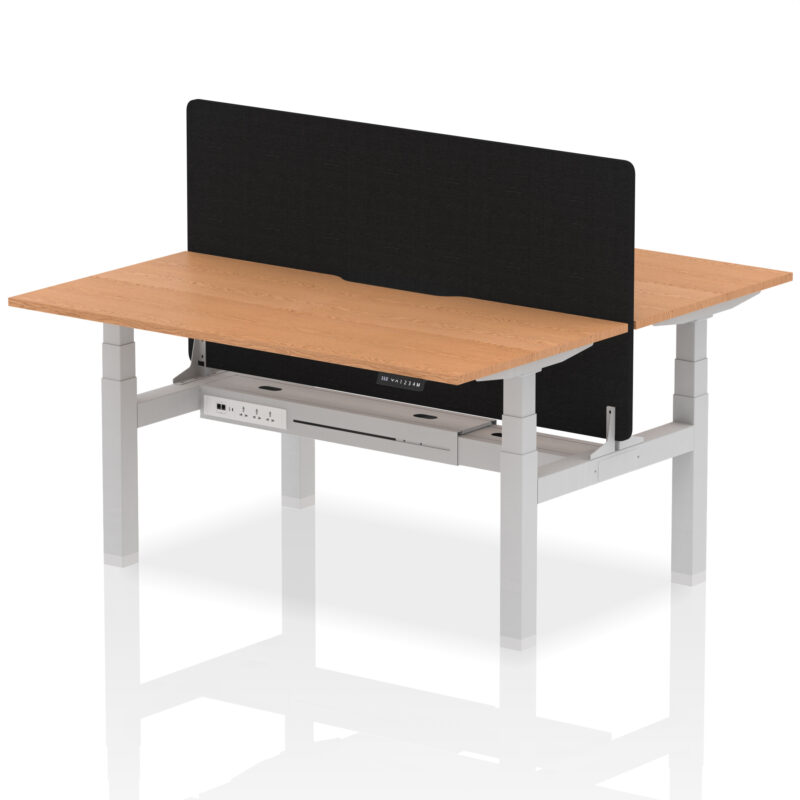 Brisk Back-to-Back Scalloped Edge Height Adjustable Bench Desk - 2 Person with Black Straight Screen - Image 47