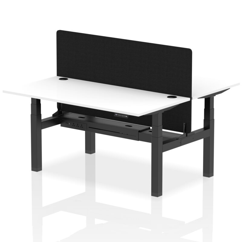 Brisk Back-to-Back Height Adjustable Bench Desk - 2 Person with Black Straight Screen - Image 61
