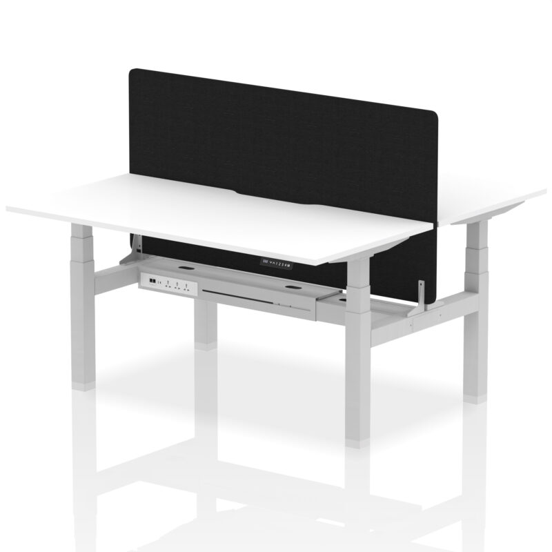 Brisk Back-to-Back Scalloped Edge Height Adjustable Bench Desk - 2 Person with Black Straight Screen - Image 53