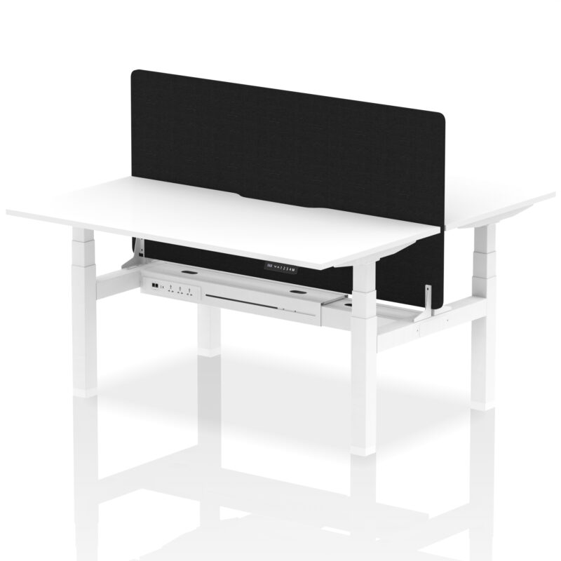 Brisk Back-to-Back Scalloped Edge Height Adjustable Bench Desk - 2 Person with Black Straight Screen - Image 54