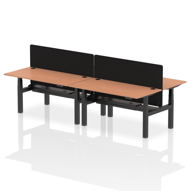 Brisk Back-to-Back Height Adjustable Bench Desk - 4 Person with Black Straight Screen - Image 43