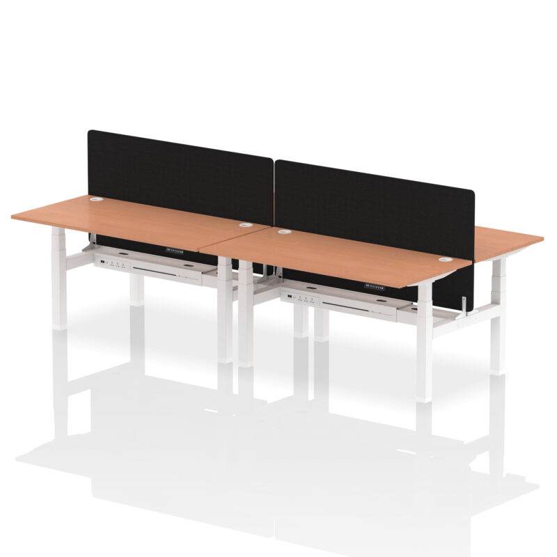 Brisk Back-to-Back Height Adjustable Bench Desk - 4 Person with Black Straight Screen - Image 45