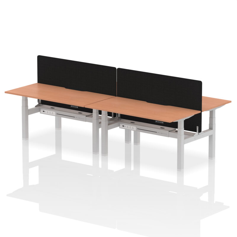 Brisk Back-to-Back Scalloped Edge Height Adjustable Bench Desk - 4 Person with Black Straight Screen - Image 38