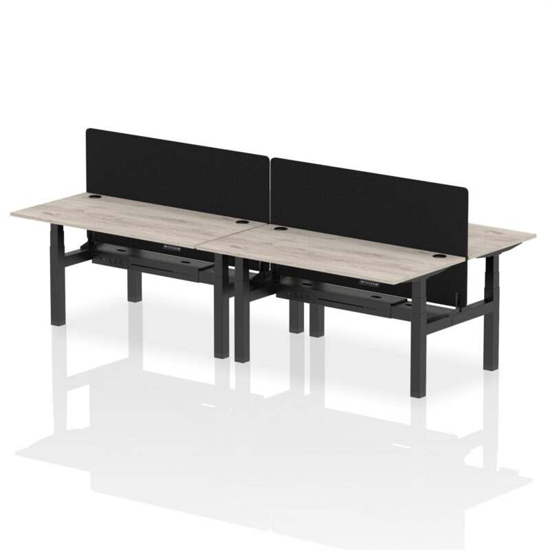 Brisk Back-to-Back Height Adjustable Bench Desk - 4 Person with Black Straight Screen - Image 49