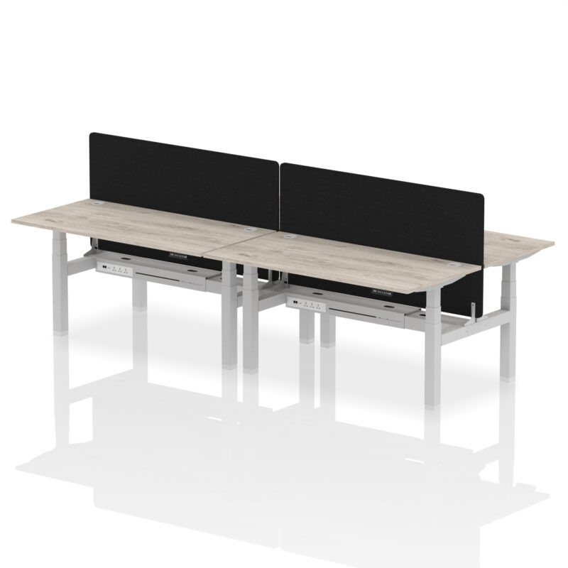 Brisk Back-to-Back Height Adjustable Bench Desk - 4 Person with Black Straight Screen - Image 50