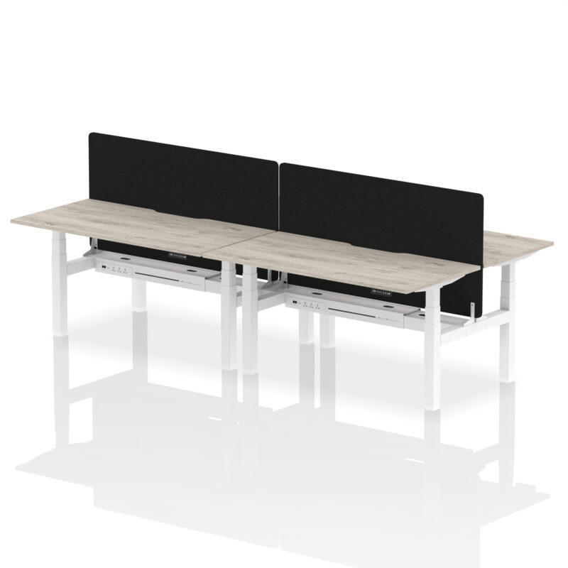 Brisk Back-to-Back Scalloped Edge Height Adjustable Bench Desk - 4 Person with Black Straight Screen - Image 42