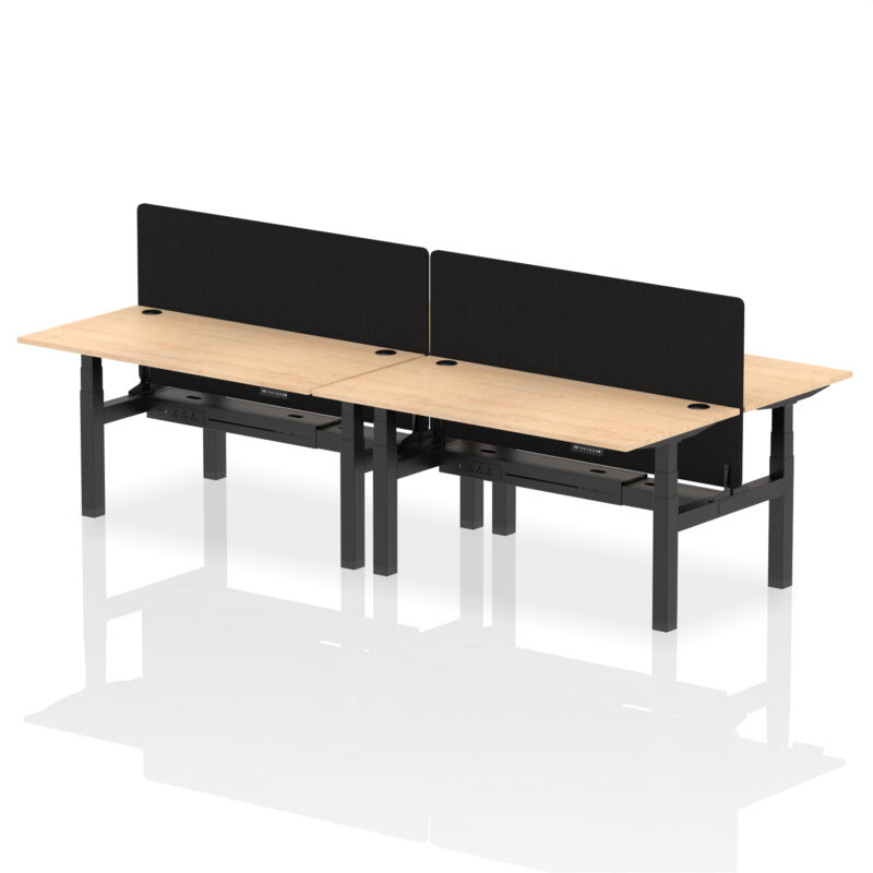 Brisk Back-to-Back Height Adjustable Bench Desk - 4 Person with Black Straight Screen - Image 52