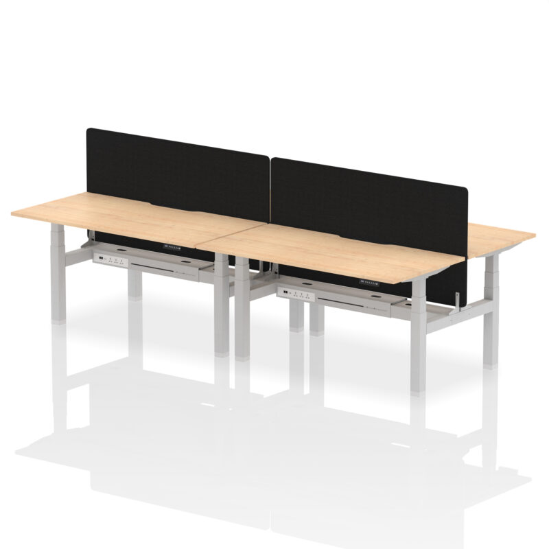 Brisk Back-to-Back Scalloped Edge Height Adjustable Bench Desk - 4 Person with Black Straight Screen - Image 44
