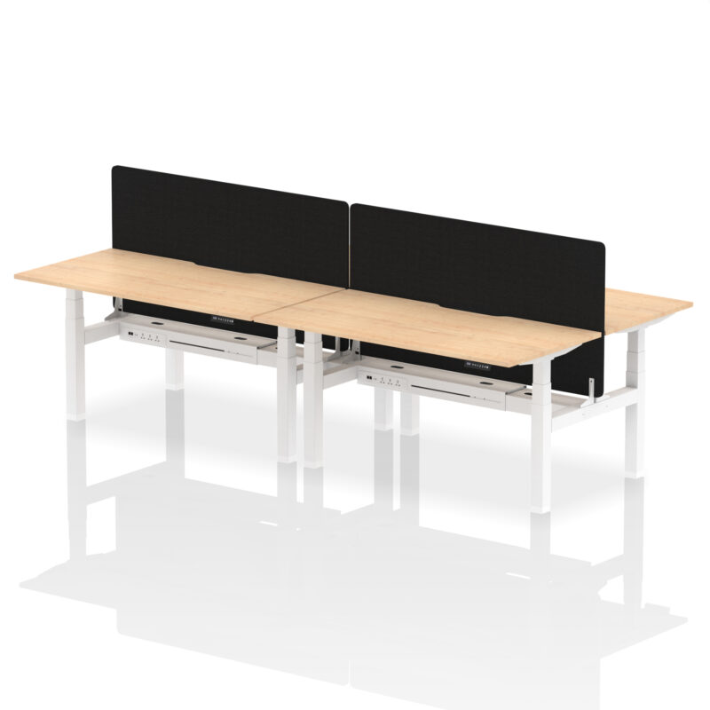 Brisk Back-to-Back Scalloped Edge Height Adjustable Bench Desk - 4 Person with Black Straight Screen - Image 45