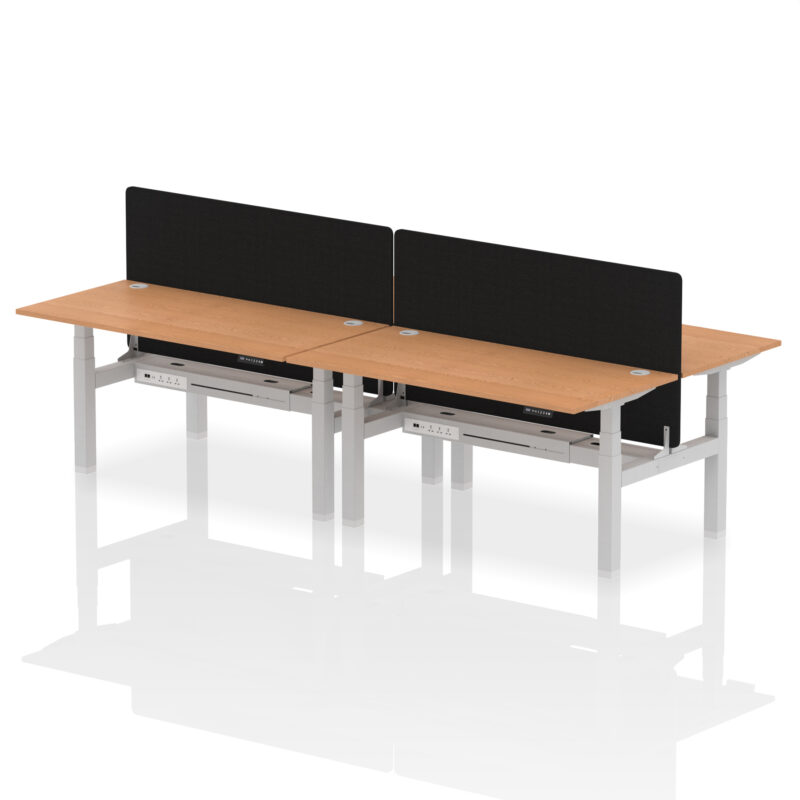 Brisk Back-to-Back Height Adjustable Bench Desk - 4 Person with Black Straight Screen - Image 56