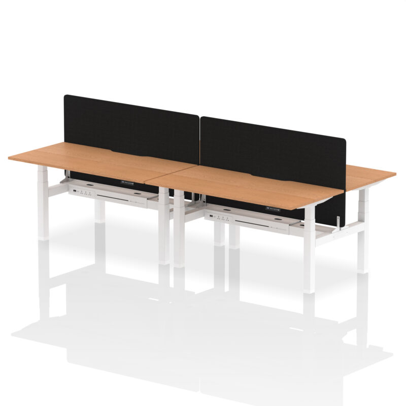 Brisk Back-to-Back Scalloped Edge Height Adjustable Bench Desk - 4 Person with Black Straight Screen - Image 48