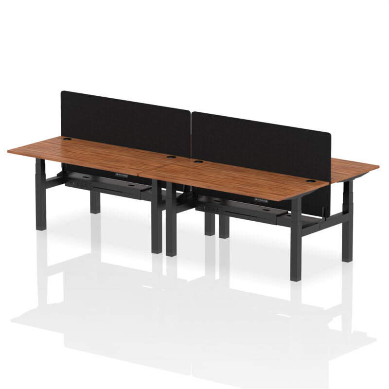 Brisk Back-to-Back Height Adjustable Bench Desk - 4 Person with Black Straight Screen - Image 58