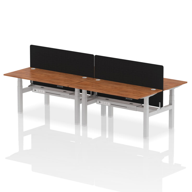 Brisk Back-to-Back Height Adjustable Bench Desk - 4 Person with Black Straight Screen - Image 59