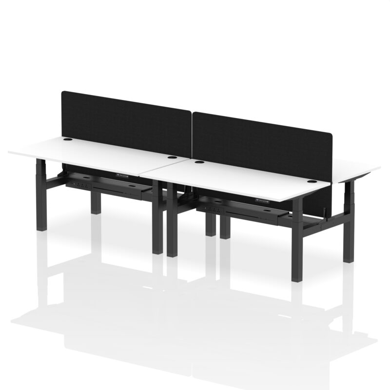 Brisk Back-to-Back Height Adjustable Bench Desk - 4 Person with Black Straight Screen - Image 61