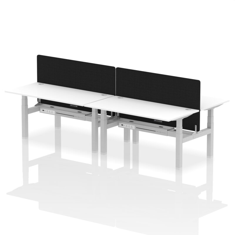 Brisk Back-to-Back Height Adjustable Bench Desk - 4 Person with Black Straight Screen - Image 62