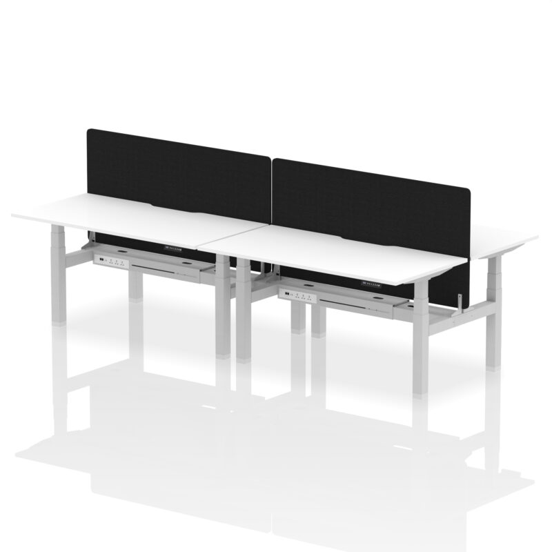 Brisk Back-to-Back Scalloped Edge Height Adjustable Bench Desk - 4 Person with Black Straight Screen - Image 53
