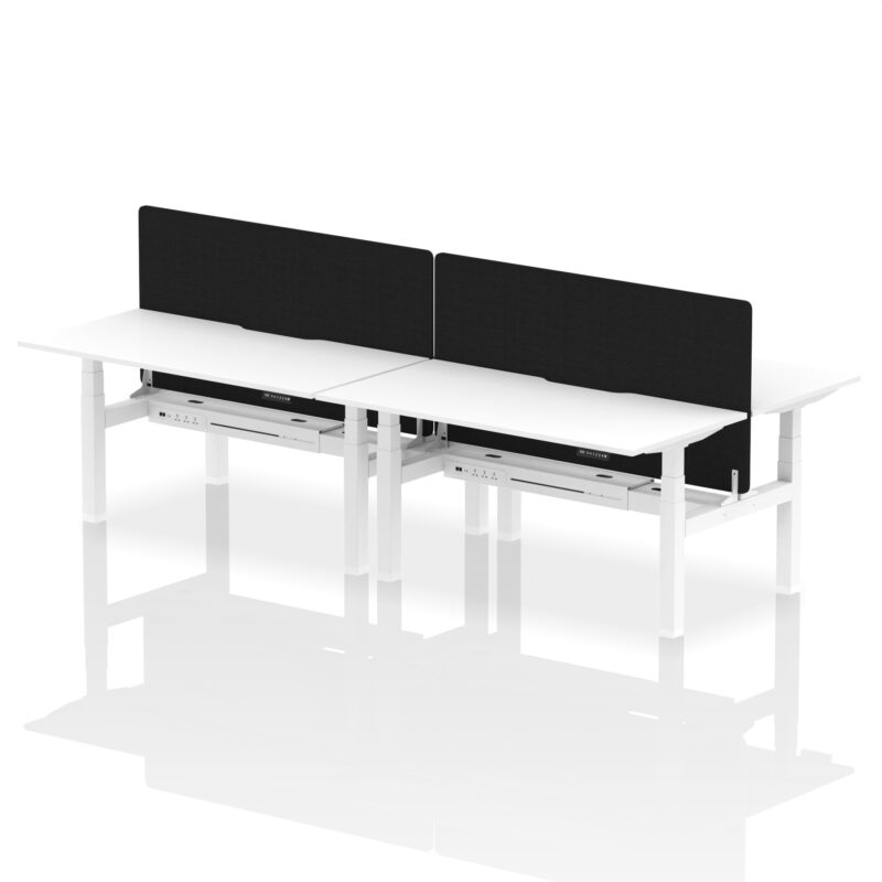 Brisk Back-to-Back Scalloped Edge Height Adjustable Bench Desk - 4 Person with Black Straight Screen - Image 54