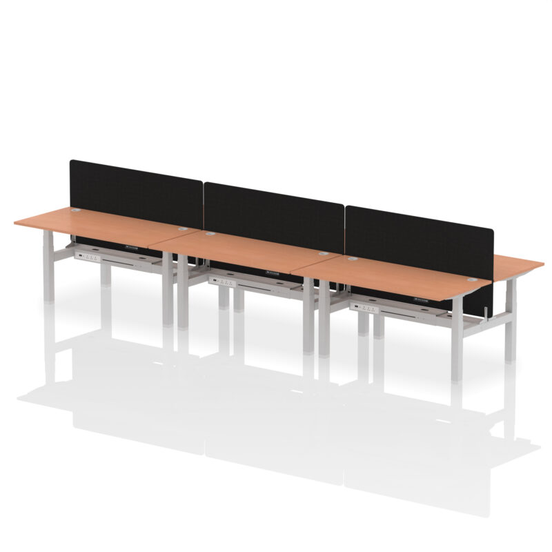 Brisk Back-to-Back Height Adjustable Bench Desk - 6 Person with Black Straight Screen - Image 44