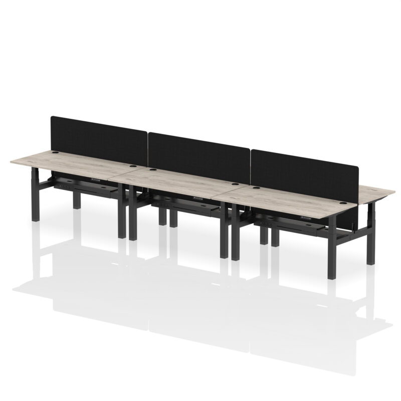 Brisk Back-to-Back Height Adjustable Bench Desk - 6 Person with Black Straight Screen - Image 49