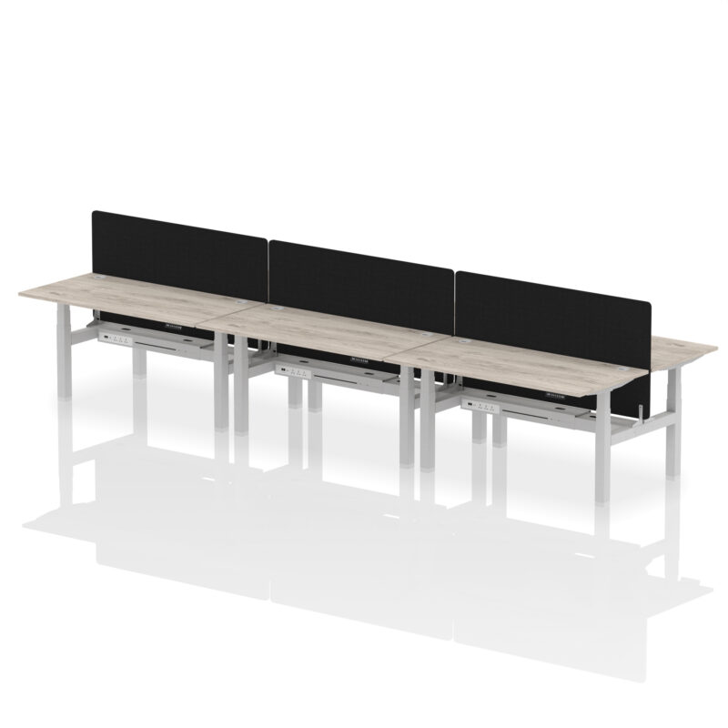 Brisk Back-to-Back Height Adjustable Bench Desk - 6 Person with Black Straight Screen - Image 50