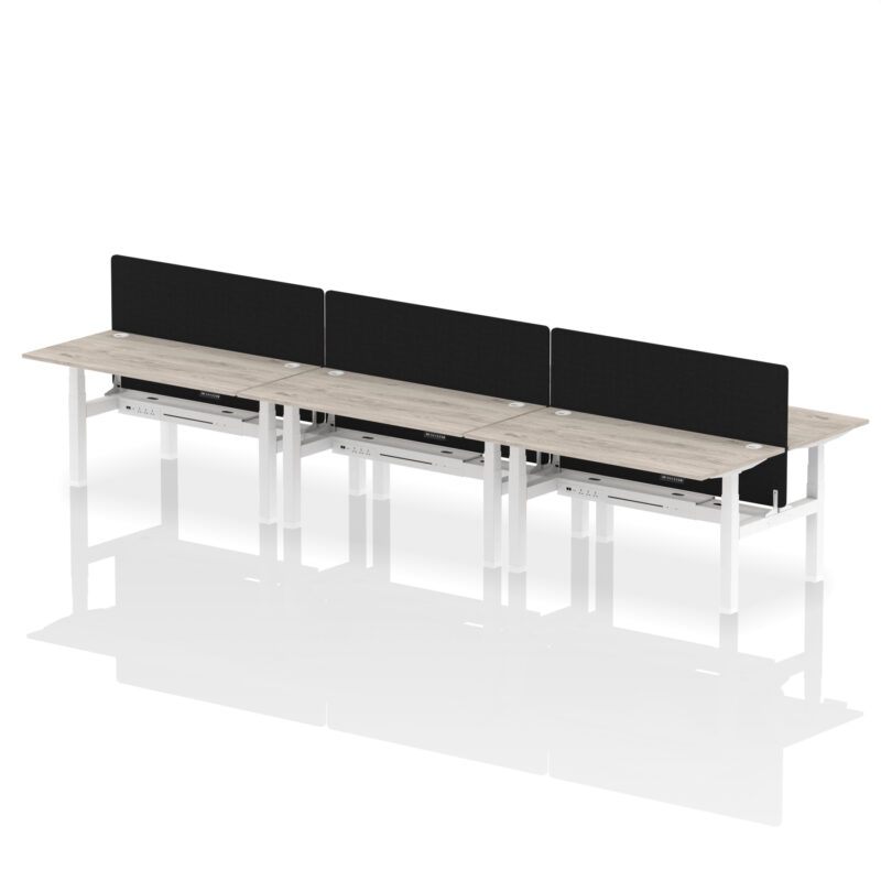 Brisk Back-to-Back Height Adjustable Bench Desk - 6 Person with Black Straight Screen - Image 51