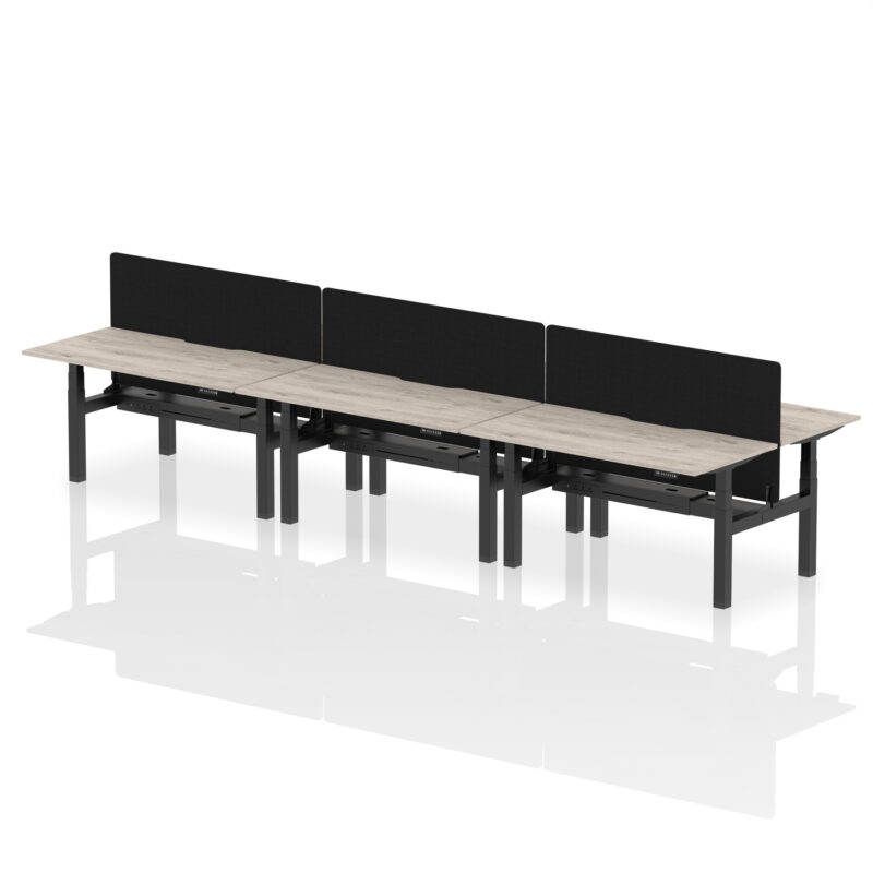 Brisk Back-to-Back Scalloped Edge Height Adjustable Bench Desk - 6 Person with Black Straight Screen - Image 40