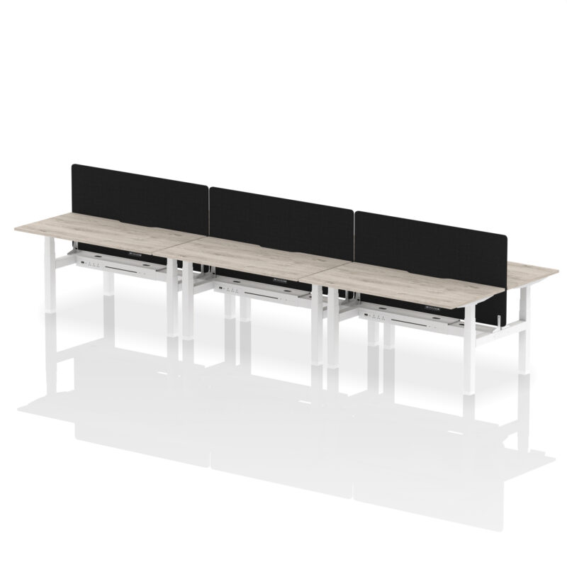 Brisk Back-to-Back Scalloped Edge Height Adjustable Bench Desk - 6 Person with Black Straight Screen - Image 42