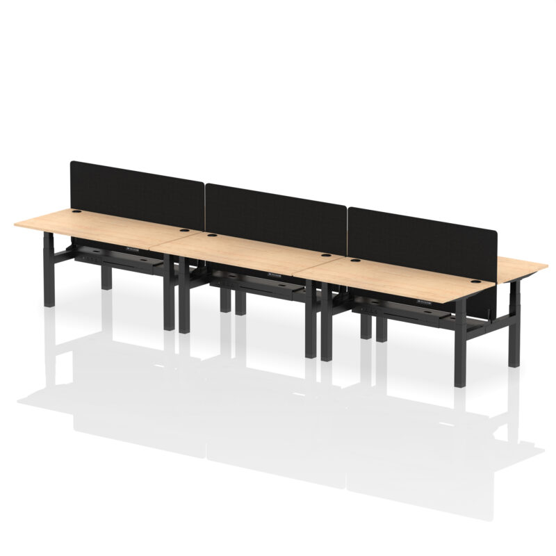 Brisk Back-to-Back Height Adjustable Bench Desk - 6 Person with Black Straight Screen - Image 52