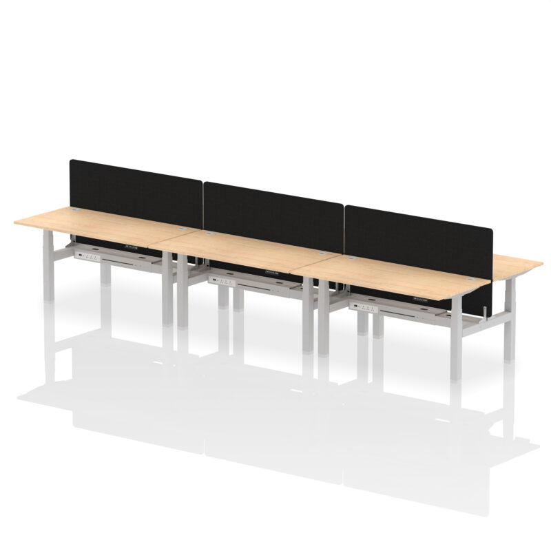 Brisk Back-to-Back Height Adjustable Bench Desk - 6 Person with Black Straight Screen - Image 53