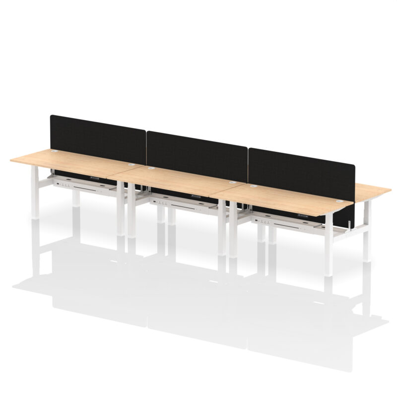 Brisk Back-to-Back Height Adjustable Bench Desk - 6 Person with Black Straight Screen - Image 54