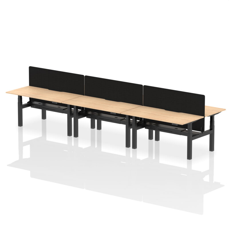 Brisk Back-to-Back Scalloped Edge Height Adjustable Bench Desk - 6 Person with Black Straight Screen - Image 43