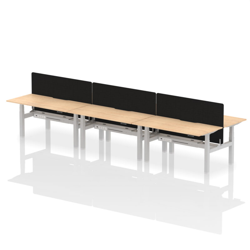 Brisk Back-to-Back Scalloped Edge Height Adjustable Bench Desk - 6 Person with Black Straight Screen - Image 44