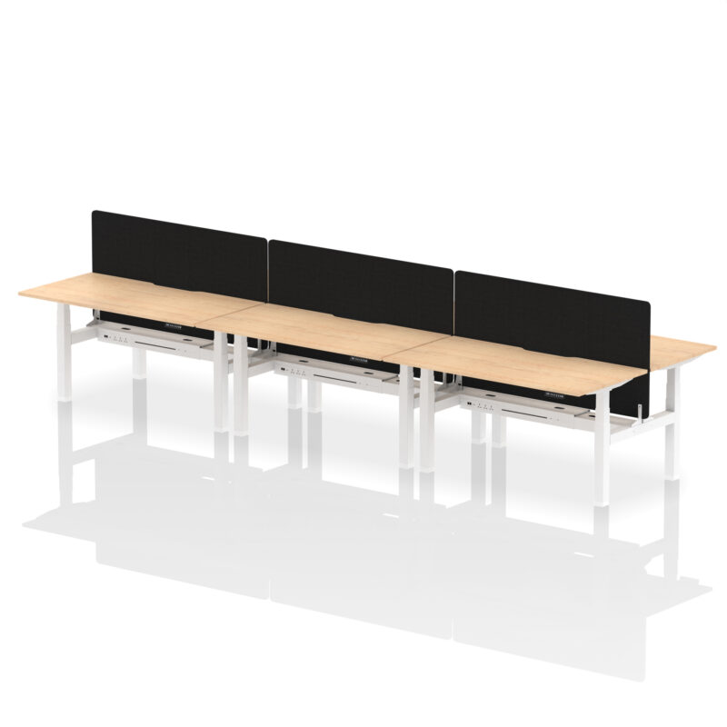 Brisk Back-to-Back Scalloped Edge Height Adjustable Bench Desk - 6 Person with Black Straight Screen - Image 45