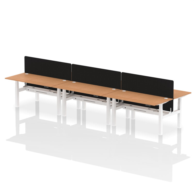 Brisk Back-to-Back Height Adjustable Bench Desk - 6 Person with Black Straight Screen - Image 57