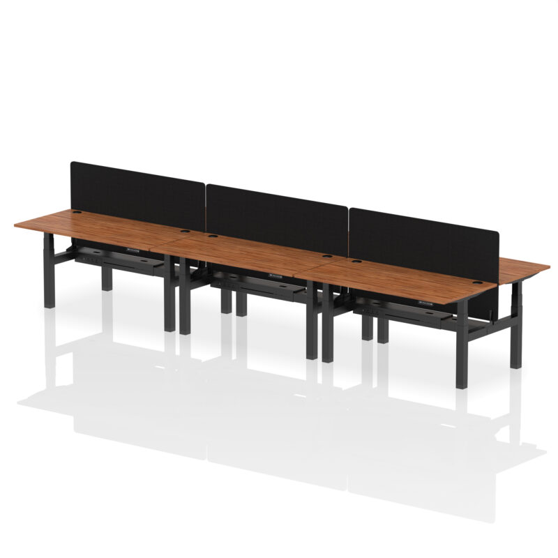 Brisk Back-to-Back Height Adjustable Bench Desk - 6 Person with Black Straight Screen - Image 58