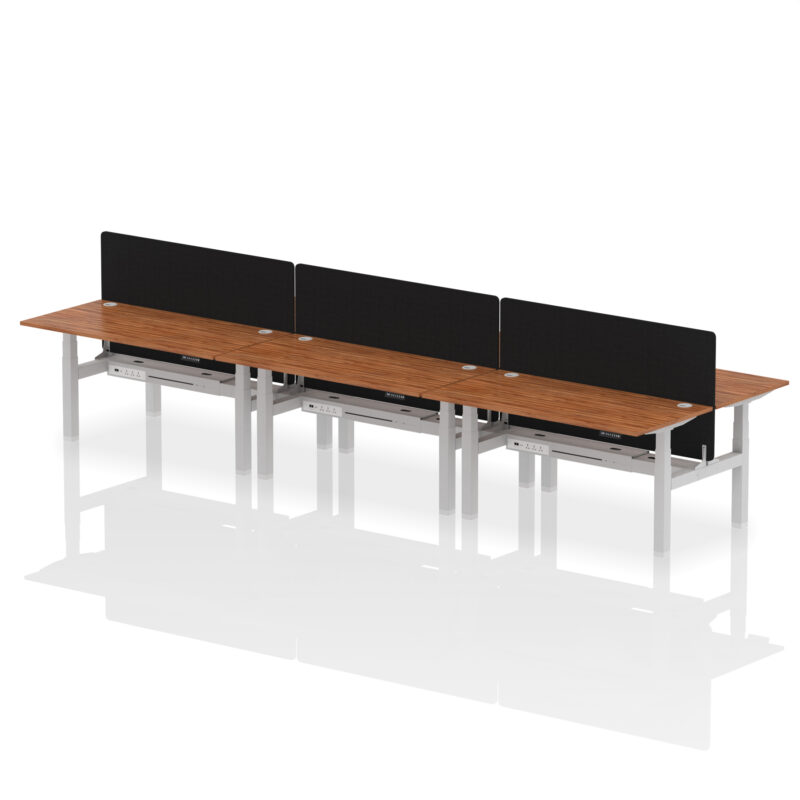 Brisk Back-to-Back Height Adjustable Bench Desk - 6 Person with Black Straight Screen - Image 59