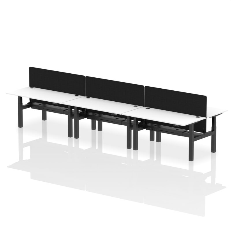 Brisk Back-to-Back Height Adjustable Bench Desk - 6 Person with Black Straight Screen - Image 61