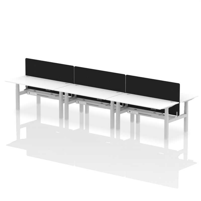 Brisk Back-to-Back Height Adjustable Bench Desk - 6 Person with Black Straight Screen - Image 62