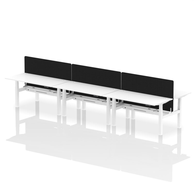 Brisk Back-to-Back Height Adjustable Bench Desk - 6 Person with Black Straight Screen - Image 63