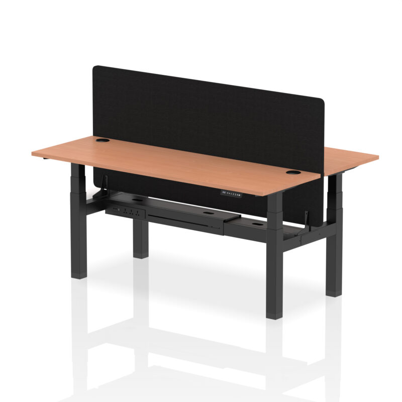 Brisk Back-to-Back Slimline Height Adjustable Bench Desk - 2 Person with Black Straight Screen - Image 64