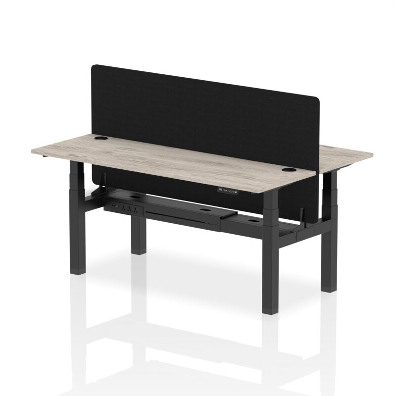 Brisk Back-to-Back Slimline Height Adjustable Bench Desk - 2 Person with Black Straight Screen - Image 70
