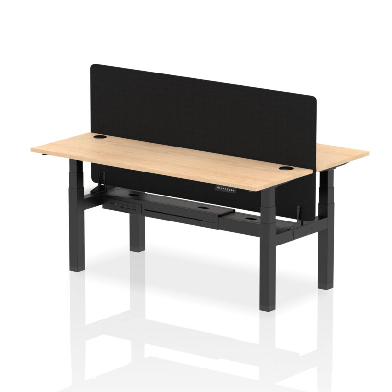 Brisk Back-to-Back Slimline Height Adjustable Bench Desk - 2 Person with Black Straight Screen - Image 73