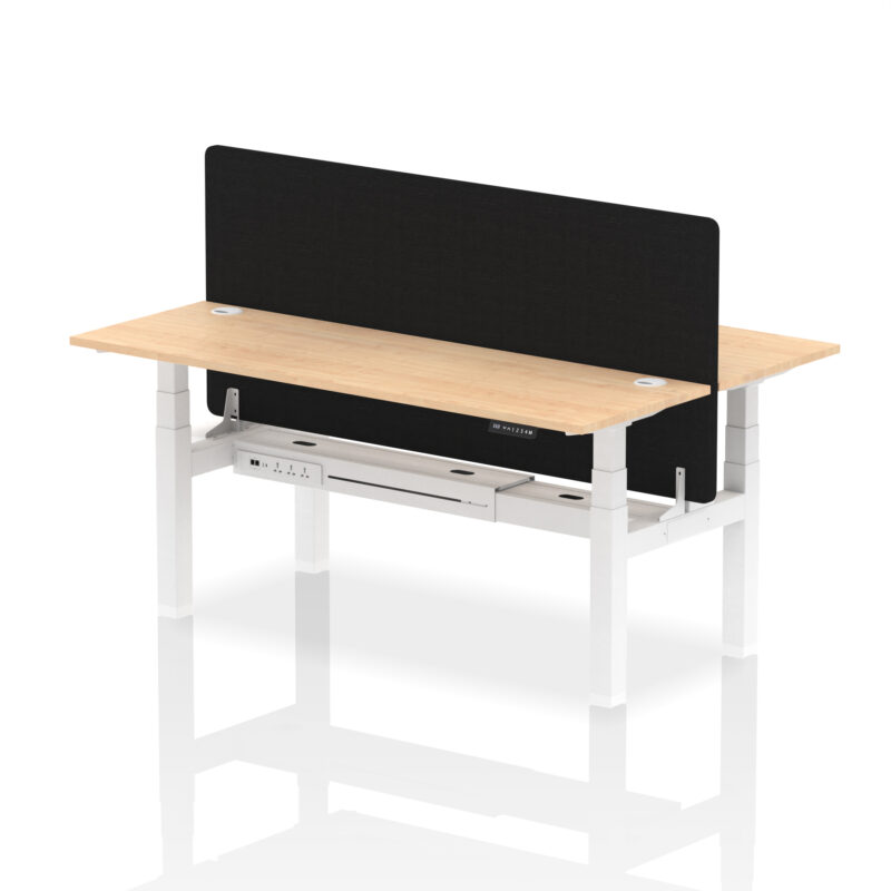 Brisk Back-to-Back Slimline Height Adjustable Bench Desk - 2 Person with Black Straight Screen - Image 75